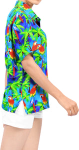 La Leela Women's Parrot Covert Hawaiian Aloha Tropical Beach  Short Sleeve Relaxed Fit Blouse Printed Shirt Blue