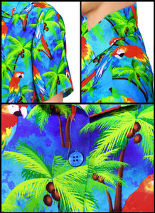 La Leela Women's Parrot Covert Hawaiian Aloha Tropical Beach  Short Sleeve Relaxed Fit Blouse Printed Shirt Blue