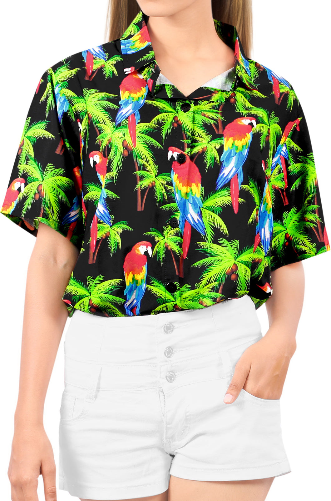 la-leela-womens-parrot-covert-hawaiian-aloha-tropical-beach--short-sleeve-relaxed-fit-blouse-printed-shirt-black