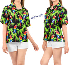 Load image into Gallery viewer, La Leela Women&#39;s Parrot Covert Hawaiian Aloha Tropical Beach  Short Sleeve Relaxed Fit Blouse Printed Shirt Black