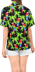 La Leela Women's Parrot Covert Hawaiian Aloha Tropical Beach  Short Sleeve Relaxed Fit Blouse Printed Shirt Black