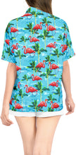 Load image into Gallery viewer, La Leela Women&#39;s Pink Flamingo Aloha Relaxed fit Beach Hawaiian Tropical Beach  Short Sleeve Blouse Printed Shirt Caicos Turquoise Blue