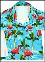 Load image into Gallery viewer, Blue Allover Palm Tree and Flamingo Printed Pardise Shirt For Women
