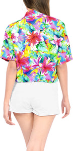 La Leela Women's Support Pink Breast Cancer Relaxed fit Beach Hawaiian Hibiscus Aloha Tropical Short Sleeve Floral Printed Shirt Hawaiian Pink