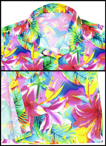 La Leela Women's Support Pink Breast Cancer Relaxed fit Beach Hawaiian Hibiscus Aloha Tropical Short Sleeve Floral Printed Shirt Hawaiian Pink