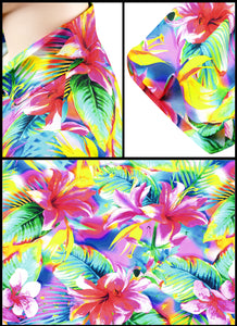 La Leela Women's Support Pink Breast Cancer Relaxed fit Beach Hawaiian Hibiscus Aloha Tropical Short Sleeve Floral Printed Shirt Hawaiian Pink
