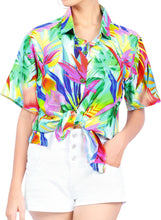Load image into Gallery viewer, la-leela-womens-rainbow-garden-hawaiian-aloha-tropical-beach--short-sleeve-relaxed-fit-blouse-printed-shirt-multi-color