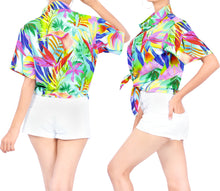 Load image into Gallery viewer, La Leela Women&#39;s Rainbow Garden Hawaiian Aloha Tropical Beach  Short Sleeve Relaxed Fit Blouse Printed Shirt Multi-Color