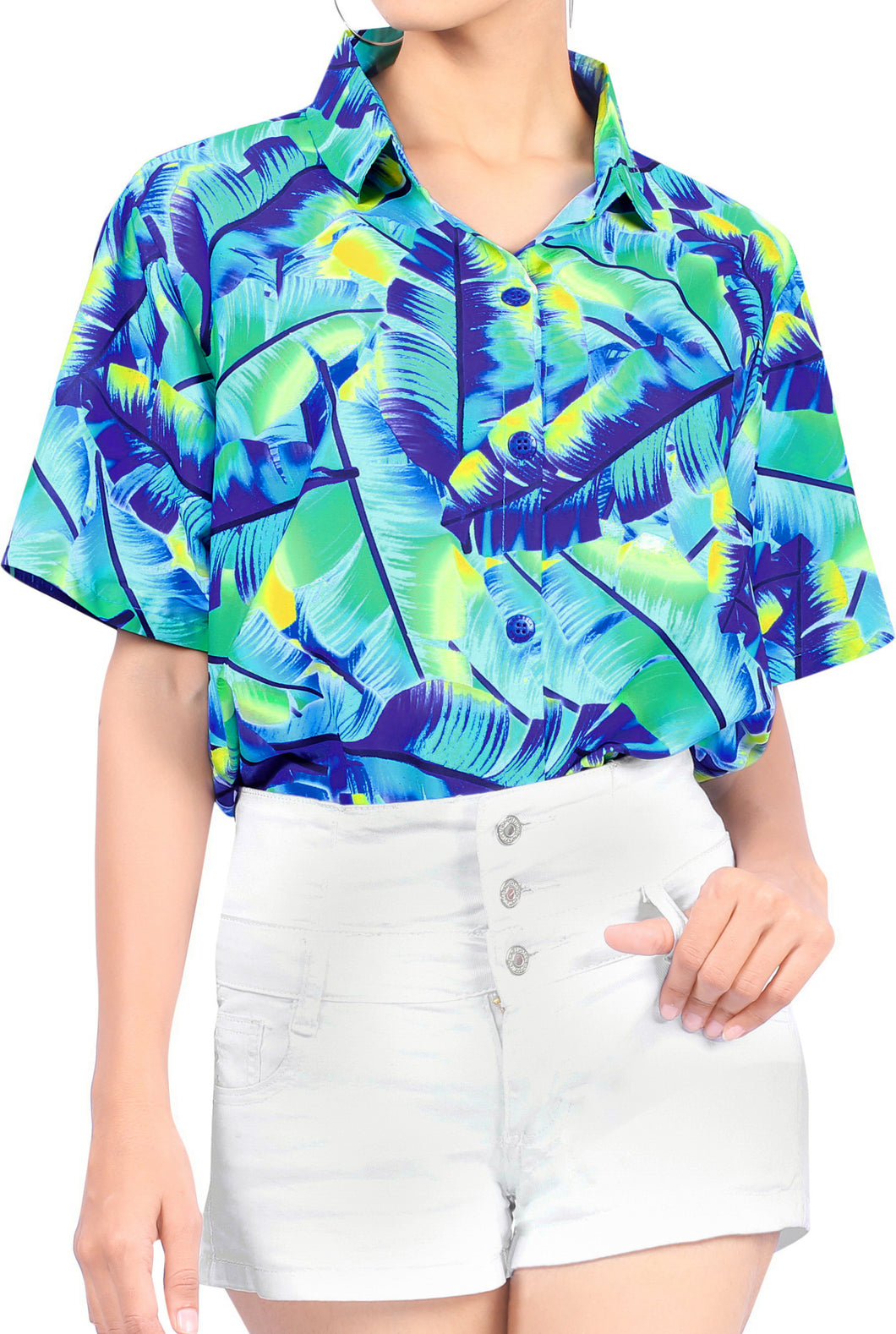 la-leela-womens-oceanic-fern-hawaiian-aloha-tropical-beach--short-sleeve-relaxed-fit-blouse-printed-shirt-blue