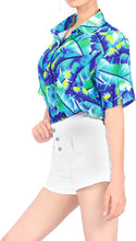 Load image into Gallery viewer, La Leela Women&#39;s Oceanic Fern Hawaiian Aloha Tropical Beach  Short Sleeve Relaxed Fit Blouse Printed Shirt Blue