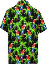 Load image into Gallery viewer, la-leela-parrots-lagoon-mens-hawaiian-printed-casual-tropical-beach-front-pocket-shirts-short-sleeve-shirts-black_aa373