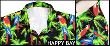 Load image into Gallery viewer, la-leela-parrots-lagoon-mens-hawaiian-printed-casual-tropical-beach-front-pocket-shirts-short-sleeve-shirts-black_aa373