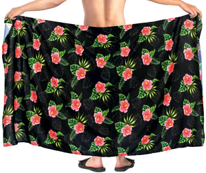 La Leela Mens Swimwear Full Pareo Aloha Beach Sarong Wrap One Size Black_V927