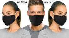 Load image into Gallery viewer, Pack of 3 AMERICAN SMALL BUSINESS LA LEELA Plain Unique Mouth Mask Face Cover Washable Reusable Adjustable Face Mask Black_V751