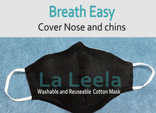 Load image into Gallery viewer, Pack of 3 AMERICAN SMALL BUSINESS LA LEELA Plain Unique Mouth Mask Face Cover Washable Reusable Adjustable Face Mask Black_V751