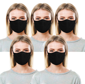 Pack of 5 AMERICAN SMALL BUSINESS LA LEELA Solid Unisex Face Reusable Washable Mask Breathable Lightweight Face Dust Mouth Black_V810