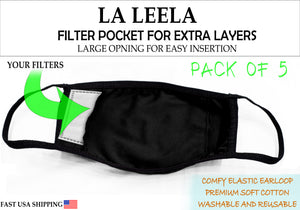 Pack of 5 AMERICAN SMALL BUSINESS LA LEELA Solid Unisex Face Reusable Washable Mask Breathable Lightweight Face Dust Mouth Black_V810