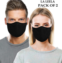 Load image into Gallery viewer, Pack of 2 AMERICAN SMALL BUSINESS LA LEELA Plain Unisex Washable Reusable Face &amp; Mouth Cover for Men and Women Breathable Cotton Fabric Black_V826