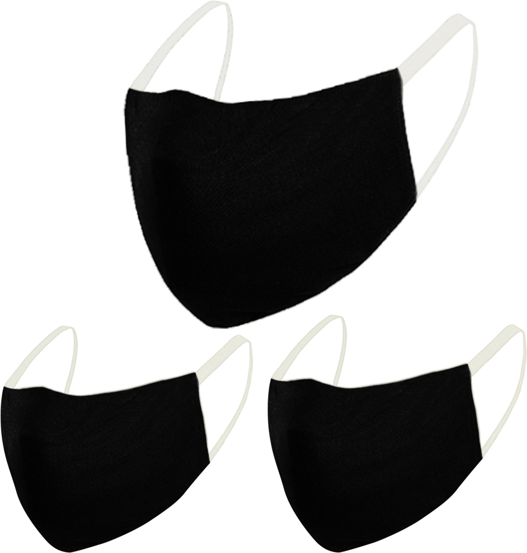 Pack of 3 AMERICAN SMALL BUSINESS LA LEELA Plain Cotton Cute Mouth Face Mouth Cover- Reusable Cotton Comfy Breathable Outdoor Fashion Face Protections Man and Woman Black_V827