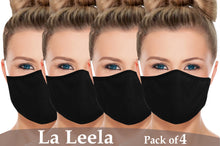 Load image into Gallery viewer, Pack of 4 AMERICAN SMALL BUSINESS LA LEELA Plain Unisex  Reusable Washable Face Mask Breathable Lightweight Dust Mouth Black_V828