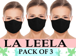Pack of 3 AMERICAN SMALL BUSINESS LA LEELA Plain Unisex Washable Reusable Face & Mouth Cover for Men and Women Breathable Cotton Fabric Black_V833