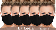 Load image into Gallery viewer, Pack of 5 AMERICAN SMALL BUSINESS LA LEELA Plain Unisex Reusable Washable Face Mask Outdoor Anti-Haze Face Durable Breathable Lightweight Mouth Black_V835 914180
