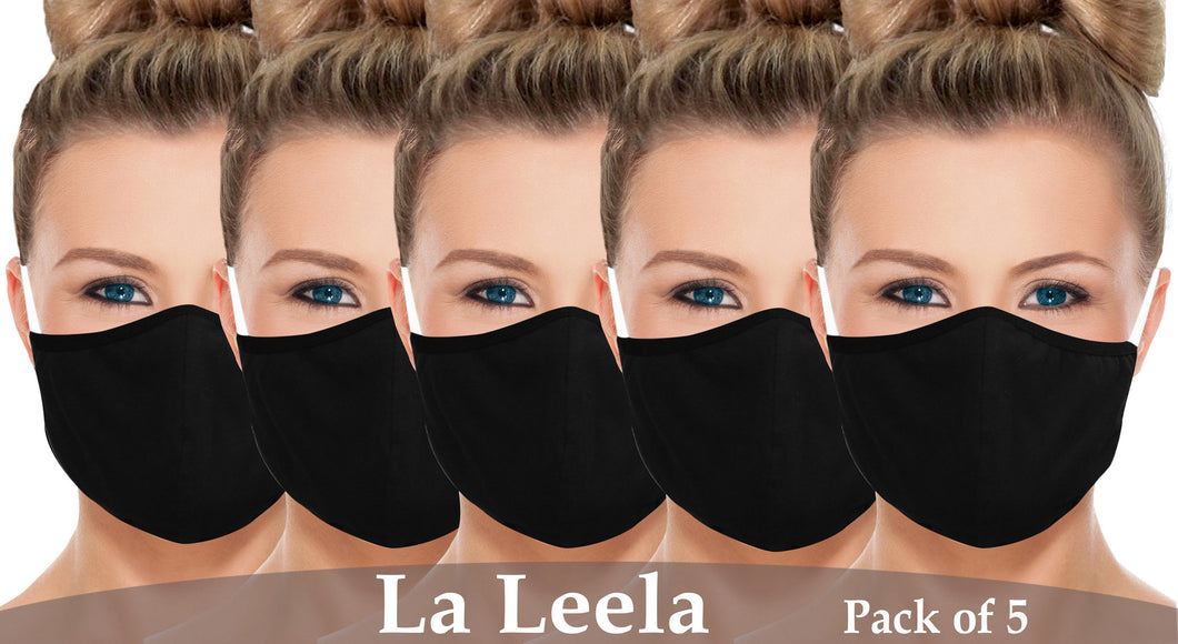 Pack of 5 AMERICAN SMALL BUSINESS LA LEELA Plain Unisex Reusable Washable Face Mask Outdoor Anti-Haze Face Durable Breathable Lightweight Mouth Black_V835 914180