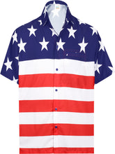 Load image into Gallery viewer, la-leela-mens-holiday-american-us-flag-button-down-short-sleeve-hawaiian-camp-shirt-red_aa285