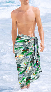 La Leela Men Swimsuit Aloha Summer Beach Pareo Sarongs Wrap One Size Grey_V933