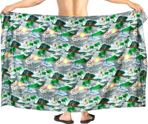 La Leela Men Swimsuit Aloha Summer Beach Pareo Sarongs Wrap One Size Grey_V933