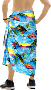 La Leela Men's Bathing Towel Summer Beach Cover up Sarong One Size Blue_V943