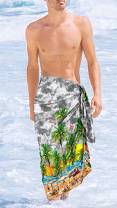 La Leela Men's Beach Swim Towel Summer Lava Lava Sarong Wrap One Size Grey_V944