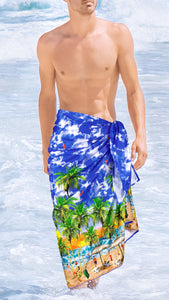 La Leela Men's Full Pareo Summer Swimsuit Beach Sarong One Size Royal Blue_V946