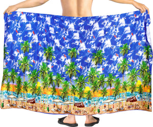 La Leela Men's Full Pareo Summer Swimsuit Beach Sarong One Size Royal Blue_V946