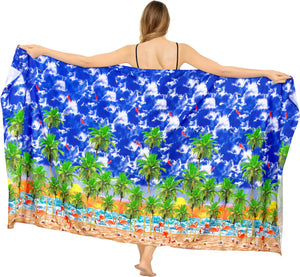 LA LEELA Women's Long Beach Wrap Beach Swimsuit Cover Up HAWAIIAN Print Sarong Wrap- ONE SIZE
