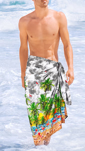 La Leela Men's Casual Beach Swimwear Lava Lava Sarong Wrap One Size Grey_V949