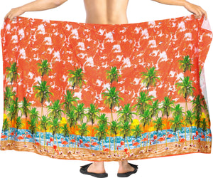 La Leela Mens Elegant Beach Cover Up Sarong Pareo Wrap One Size Orange_V950