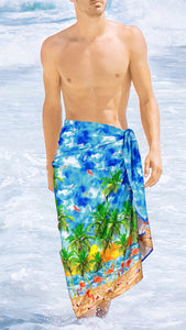 La Leela Men's Stylish Bathing Suit Beach Towel Sarong Wrap One Size Blue_V952