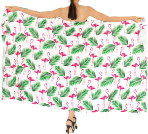LA LEELA Women's Long Beach Wrap Beach Swimsuit Cover Up FLAMINGO Print Sarong Wrap