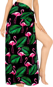 LA LEELA Women's Long Beach Wrap Beach Swimsuit Cover Up FLAMINGO Print Sarong Wrap