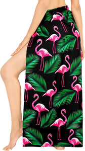 LA LEELA Women's Long Beach Wrap Beach Swimsuit Cover Up FLAMINGO Print Sarong Wrap