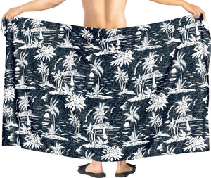 La Leela Womens Bathing Suit Beach Skirt Hawaii Sarong Wrap One Size Black_AA17