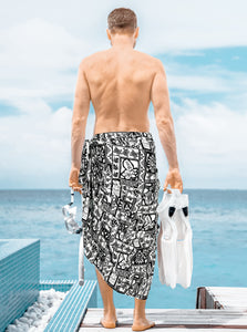 La Leela Mens Bathing Suit Beach Cover Up Lungi Sarong Wrap One Size White_AA19