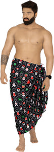 LA LEELA Men Full Loungewear Camp Sarong Wrap Christmas Day 78" X42" Black_AA68