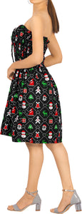 LA LEELA Women's Christmas Bohmian Halter Neck Strapless Dress L-XL Black_AA83