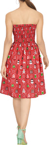 LA LEELA Women's Christmas Halter Neck Sundress Strapless Dress L-XL Red