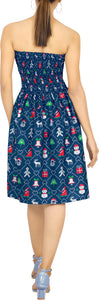 LA LEELA Women's Christmas Party Boho Camp Halter Neck Dress L-XL Navy Blue