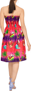 LA LEELA Women's Christmas Halter Neck Sundress Strapless Dress L-XL Pink