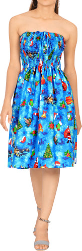 LA LEELA Women's Christmas Tube Halter Neck Hawaiian Short Dress L-XL Blue