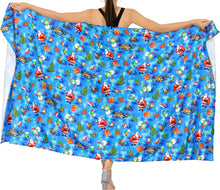 Load image into Gallery viewer, LA LEELA Women&#39;s Beach Sarong Pareo Cover Up Christmas Day 78&quot; X 39&quot; Blue_AA76
